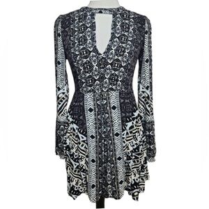 Free People Black & White Printed Keyhole Long Sleeve Dress XS